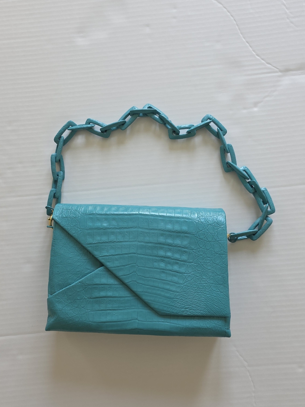 Nancy Gonzalez Turquoise Genuine Crocodile Leather Shoulder Bag Luxurious Purse - Picture 2 of 15